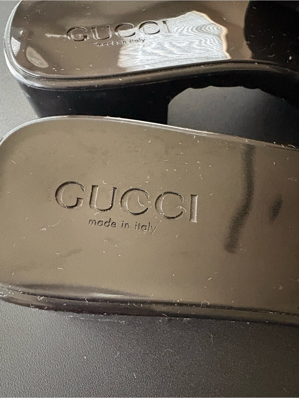 Gucci Black Patent Logo Slide Mules - Picture 2 of 6